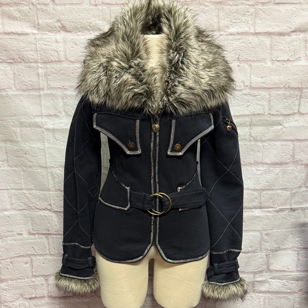 TWISTED HEART Black Fur-Trimmed Utility Jacket